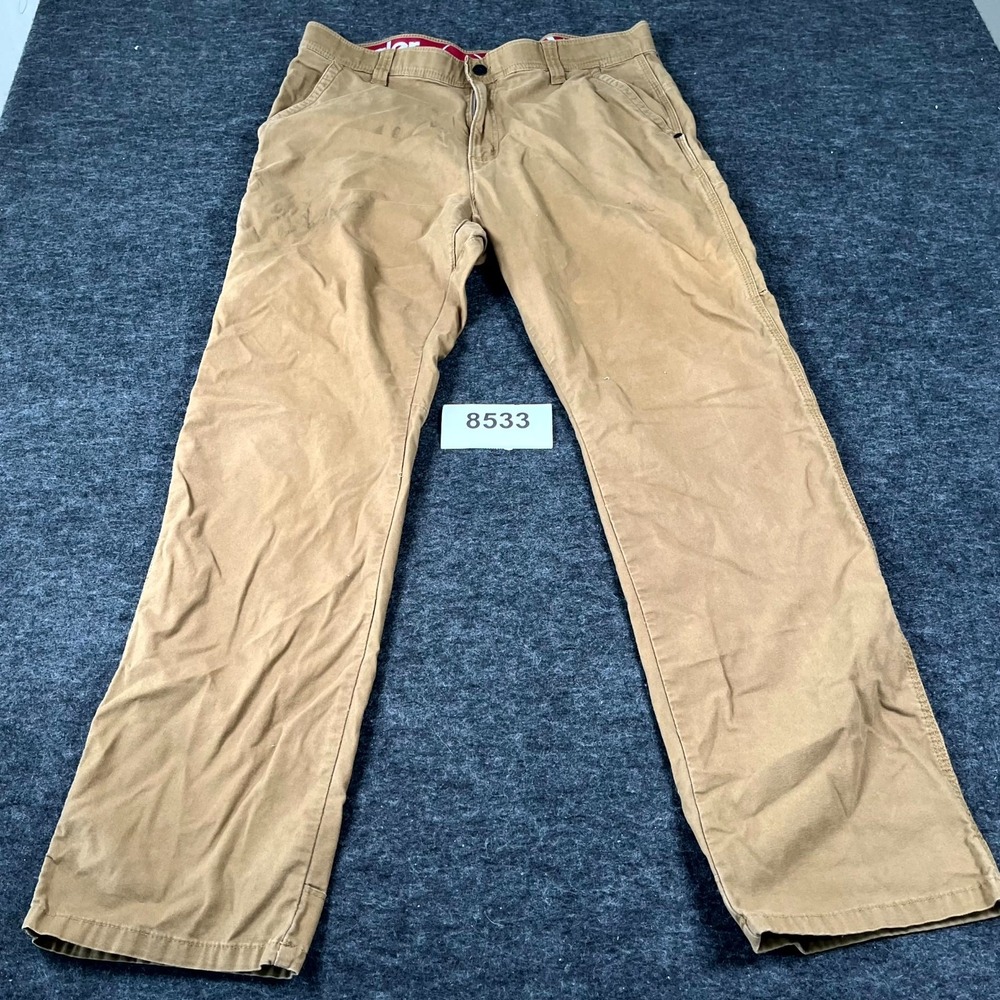 Wrangler Pants Mens 36x32 Brown Cotton Stretch Flat Front Straight Leg Workwear